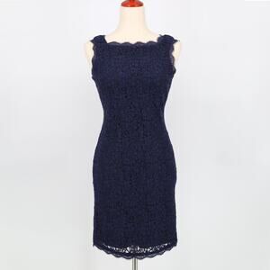 Adrianna Papell Women Navy Laced Sleeveless Shift Cocktail Mini Dress Size US 2